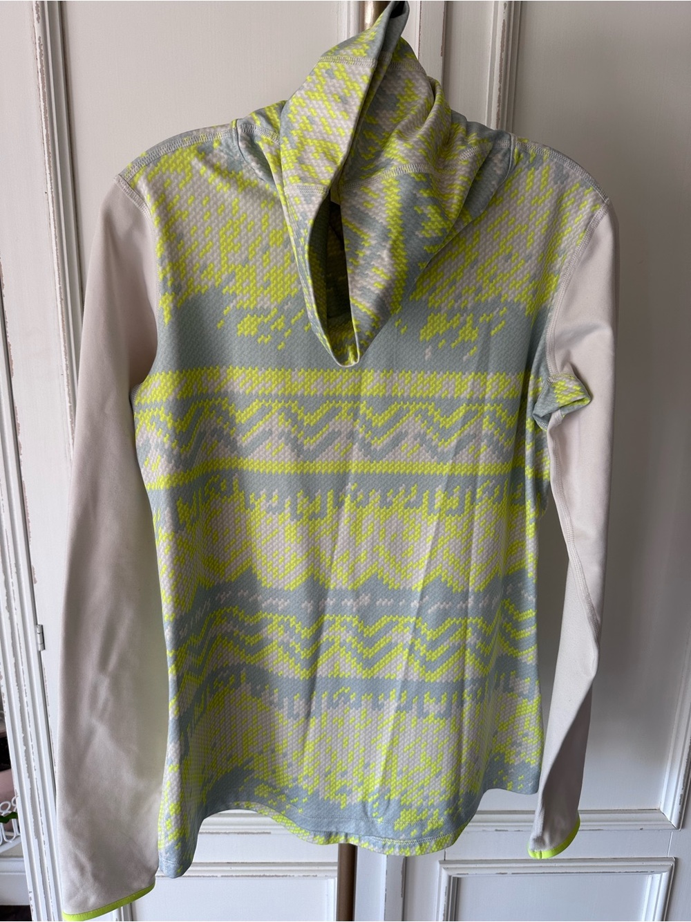Nike Pro Dri-fit Light Gray and Neon Yellow Patterned Funnel Neck Top